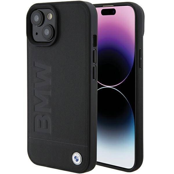 Etui BMW BMHMP15MSLLBK iPhone 15 Plus 6.7" czarny/black MagSafe Leather Hot Stamp Case