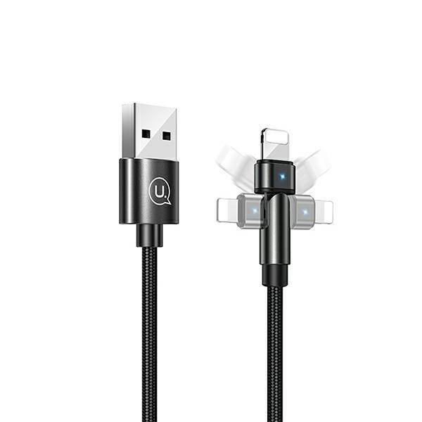 Kabel Pleciony USAMS USB Apple Lightning U60 Obrotowy 2A 1m Czarny
